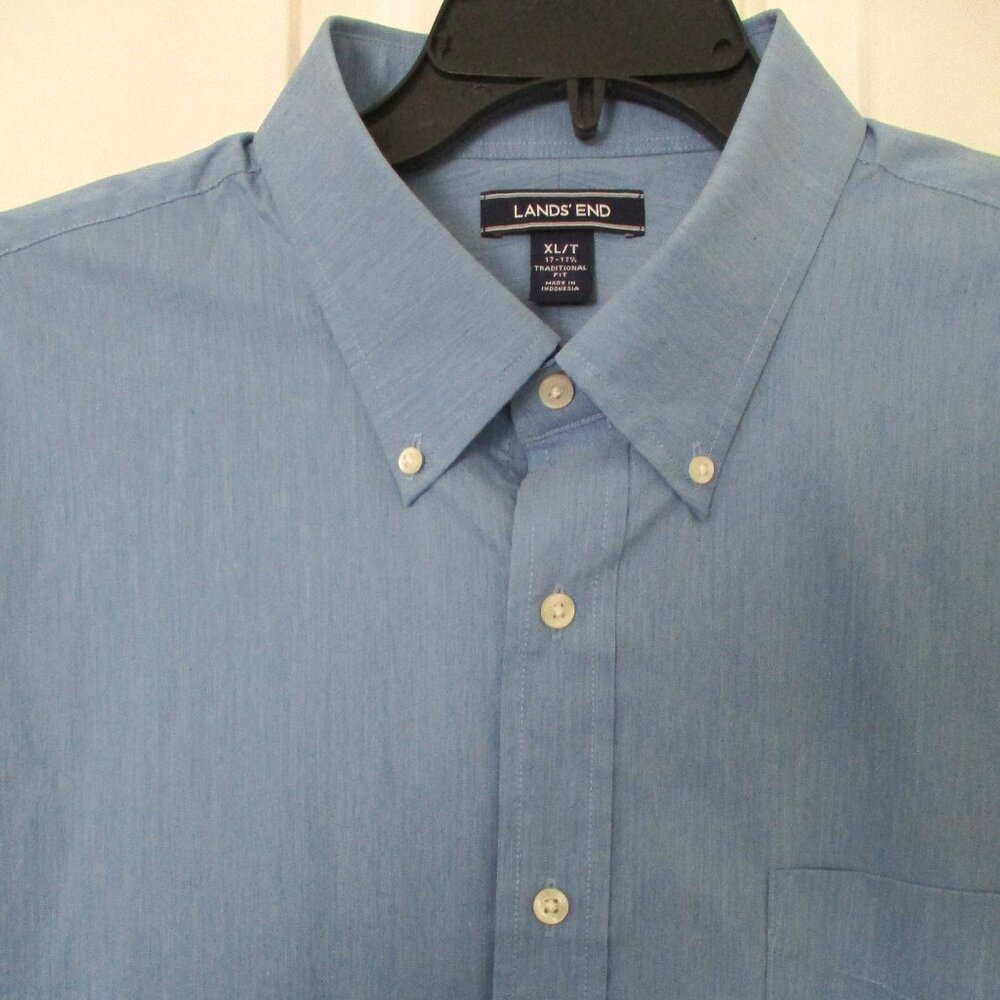 Lands' End Mens L/S Blue Cotton Button Down Dress Shirt NWOT - 18.5*/37 or XLT